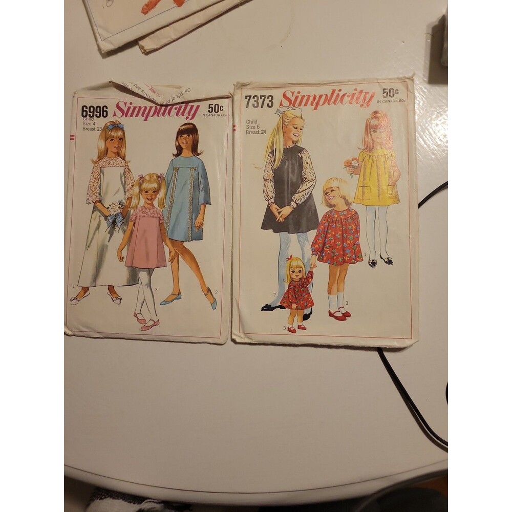 Simplicity Vintage Kids Girls Patterns Size 4 #7373 6996 Dresses Retro Cute 1967
